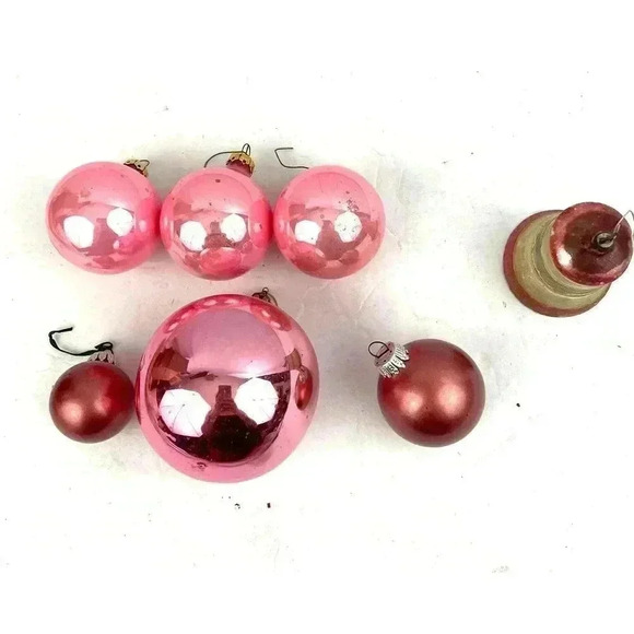 VTG Lot of 7 Ornament Bell Holiday Christmas Pink Mercury Glass - Picture 1 of 16